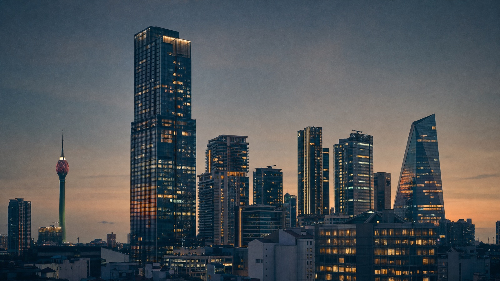 Colombo office towers at dusk