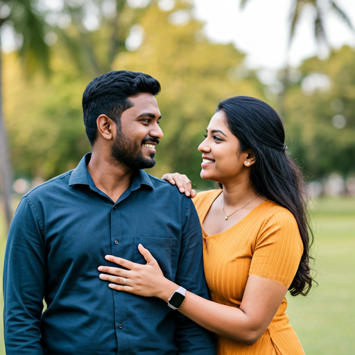 Happy Sri Lankan couple smiling together outdoors