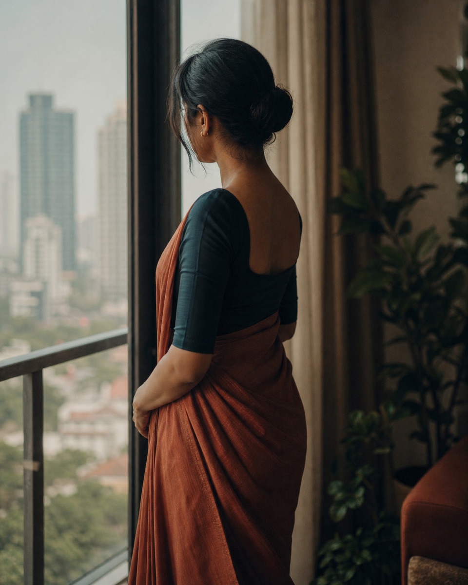 A Sri Lankan professional beside a window, turned away from the camera